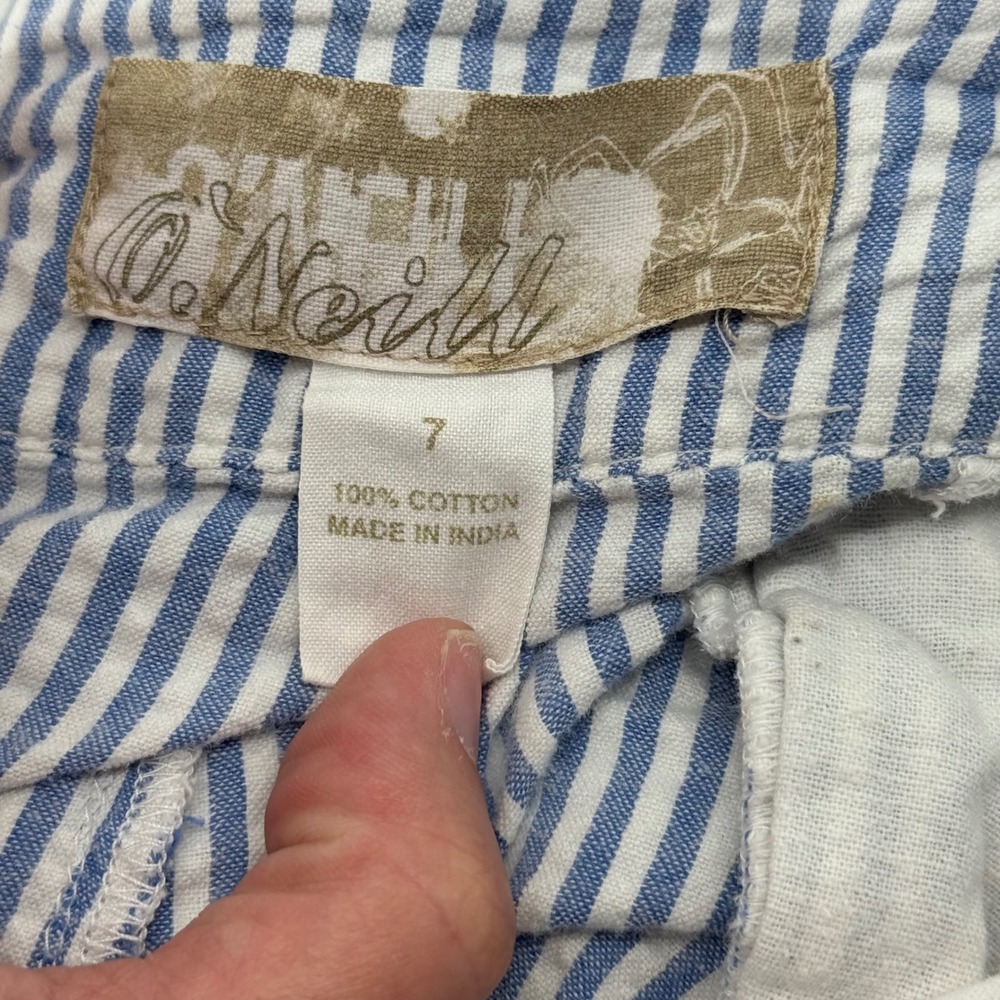 ONeill Womens Blue White Striped Seersucker Beach Bootie Shorts Size 7 Low Rise - Picture 4 of 6